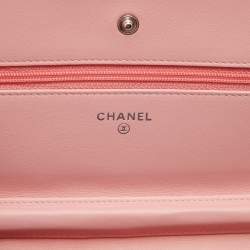 Chanel Peach Quilted Patent Leather CC Wallet on Chain
