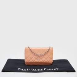 Chanel Peach Quilted Patent Leather CC Wallet on Chain