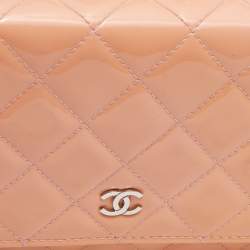 Chanel Peach Quilted Patent Leather CC Wallet on Chain