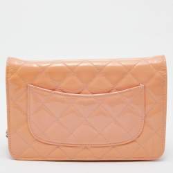 Chanel Peach Quilted Patent Leather CC Wallet on Chain
