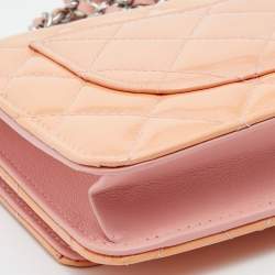 Chanel Peach Quilted Patent Leather CC Wallet on Chain