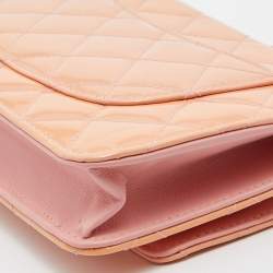 Chanel Peach Quilted Patent Leather CC Wallet on Chain