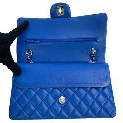 Pre Owned Chanel Blue Lambskin Leather Medium Classic Double Flap Bag