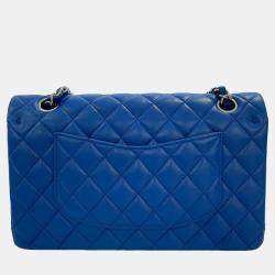 Pre Owned Chanel Blue Lambskin Leather Medium Classic Double Flap Bag