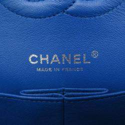 Pre Owned Chanel Blue Lambskin Leather Medium Classic Double Flap Bag