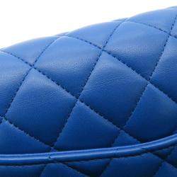 Pre Owned Chanel Blue Lambskin Leather Medium Classic Double Flap Bag