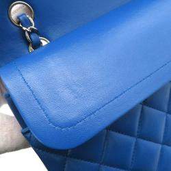 Pre Owned Chanel Blue Lambskin Leather Medium Classic Double Flap Bag