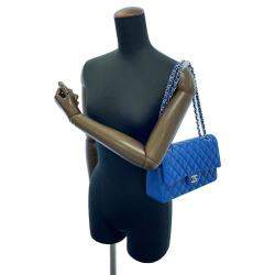 Pre Owned Chanel Blue Lambskin Leather Medium Classic Double Flap Bag