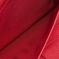 Pre Owned Chanel Red Quilted Caviar Leather Classic Flap Wallet