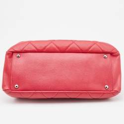 Pre Owned Chanel Red Quilted Caviar Leather CC Timeless Soft Shopper Tote