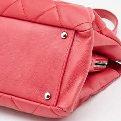 Pre Owned Chanel Red Quilted Caviar Leather CC Timeless Soft Shopper Tote