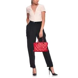 Pre Owned Chanel Red Quilted Caviar Leather CC Timeless Soft Shopper Tote