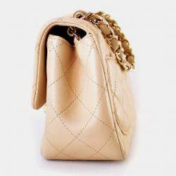Pre Owned Chanel Beige Leather Gold Hardware Mini Square Flap Bag