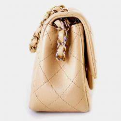 Pre Owned Chanel Beige Leather Gold Hardware Mini Square Flap Bag