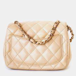 Pre Owned Chanel Beige Leather Gold Hardware Mini Square Flap Bag