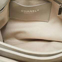 Pre Owned Chanel Light Blue Quilted Shimmer Leather Large Just Mademoiselle Bag