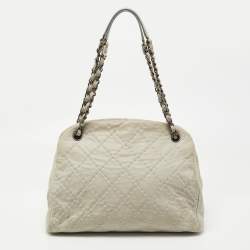 Pre Owned Chanel Light Blue Quilted Shimmer Leather Large Just Mademoiselle Bag