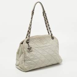 Pre Owned Chanel Light Blue Quilted Shimmer Leather Large Just Mademoiselle Bag