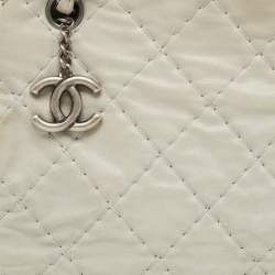 Pre Owned Chanel Light Blue Quilted Shimmer Leather Large Just Mademoiselle Bag