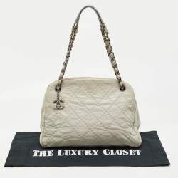 Pre Owned Chanel Light Blue Quilted Shimmer Leather Large Just Mademoiselle Bag