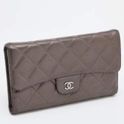 Chanel Grey Quilted Leather Flap Continental Wallet