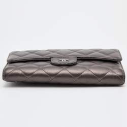 Chanel Grey Quilted Leather Flap Continental Wallet
