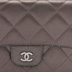 Chanel Grey Quilted Leather Flap Continental Wallet