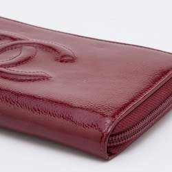 Chanel Dark Red Patent Leather CC Timeless Zip Around Wallet