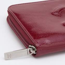 Chanel Dark Red Patent Leather CC Timeless Zip Around Wallet