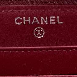 Chanel Dark Red Patent Leather CC Timeless Zip Around Wallet