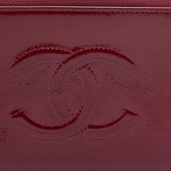 Chanel Dark Red Patent Leather CC Timeless Zip Around Wallet