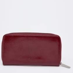 Chanel Dark Red Patent Leather CC Timeless Zip Around Wallet