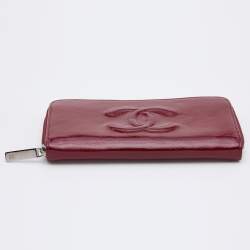 Chanel Dark Red Patent Leather CC Timeless Zip Around Wallet