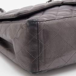 Pre Owned Chanel Dark Grey Quilted Leather Maxi Classic Flap Bag