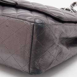 Pre Owned Chanel Dark Grey Quilted Leather Maxi Classic Flap Bag