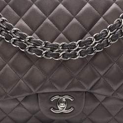 Pre Owned Chanel Dark Grey Quilted Leather Maxi Classic Flap Bag