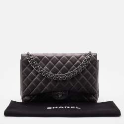 Pre Owned Chanel Dark Grey Quilted Leather Maxi Classic Flap Bag