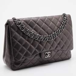 Pre Owned Chanel Dark Grey Quilted Leather Maxi Classic Flap Bag