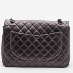 Pre Owned Chanel Dark Grey Quilted Leather Maxi Classic Flap Bag