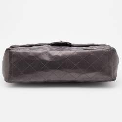 Pre Owned Chanel Dark Grey Quilted Leather Maxi Classic Flap Bag