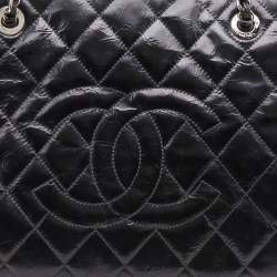 Pre Owned Chanel Dark Grey Quilted Leather Large Shopping Tote