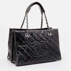 Pre Owned Chanel Dark Grey Quilted Leather Large Shopping Tote