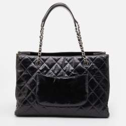 Pre Owned Chanel Dark Grey Quilted Leather Large Shopping Tote