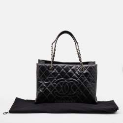 Pre Owned Chanel Dark Grey Quilted Leather Large Shopping Tote