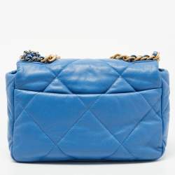 Pre Owned Chanel Blue Quilted Leather CC 19 Flap Bag