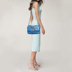 Pre Owned Chanel Blue Quilted Leather CC 19 Flap Bag