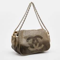Pre Owned Chanel Metallic Gold/Brown Perforated Leather Hollywood Accordion Flap Bag