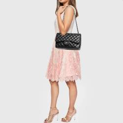 Pre Owned Chanel Black Quilted Lambskin Leather Jumbo Classic Double Flap Bag