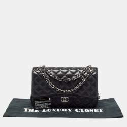 Pre Owned Chanel Black Quilted Lambskin Leather Jumbo Classic Double Flap Bag