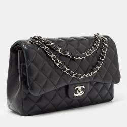 Pre Owned Chanel Black Quilted Lambskin Leather Jumbo Classic Double Flap Bag